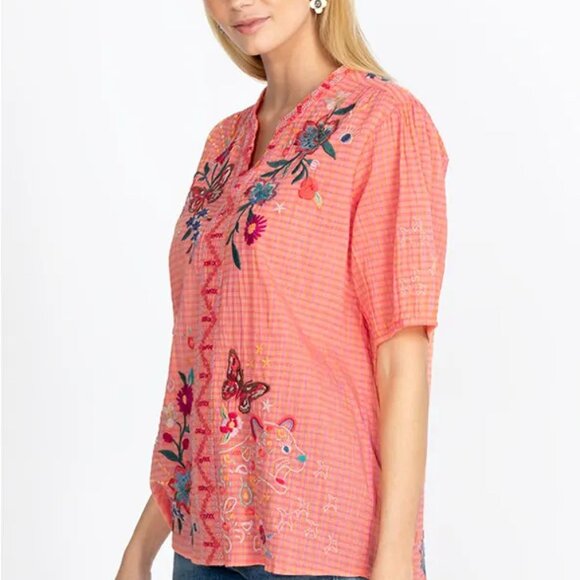 Johnny Was Workshop Olinda Puff Sleeve Effortless Blouse Embr Florals XS NWT - Picture 5 of 12